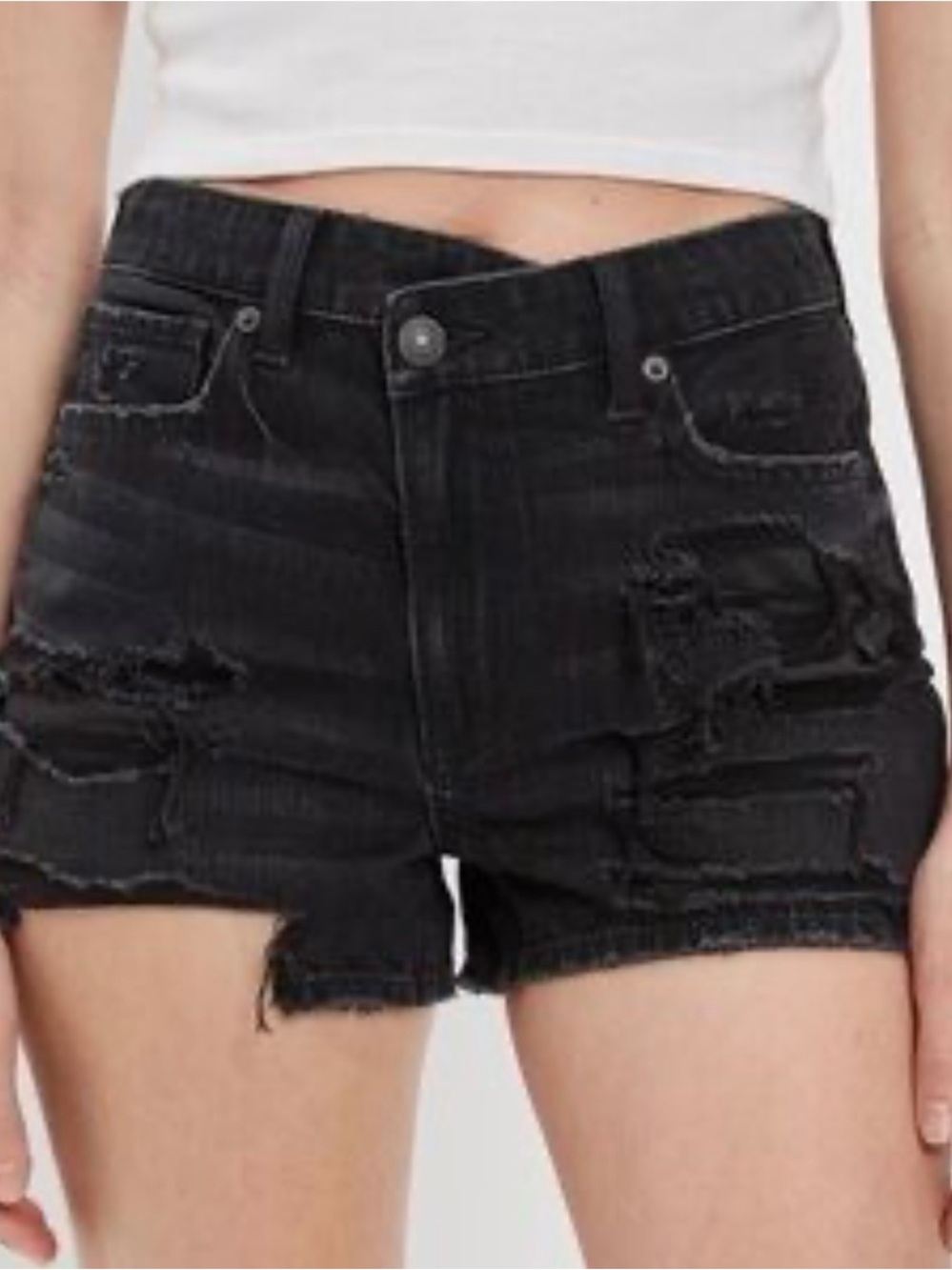 American Eagle Washed Black Distressed High-Rise Denim Shorts